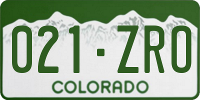 CO license plate 021ZRO
