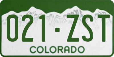 CO license plate 021ZST