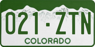 CO license plate 021ZTN