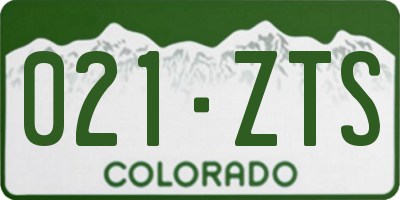 CO license plate 021ZTS