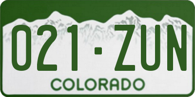 CO license plate 021ZUN
