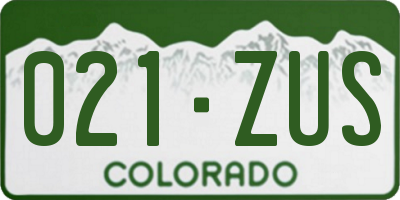 CO license plate 021ZUS