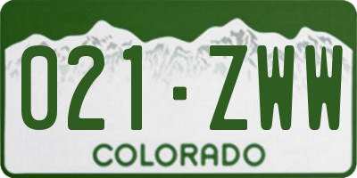 CO license plate 021ZWW