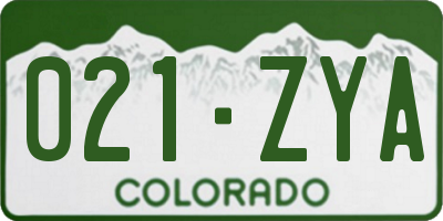 CO license plate 021ZYA