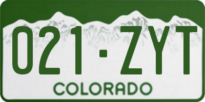 CO license plate 021ZYT