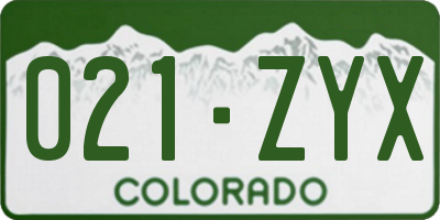 CO license plate 021ZYX
