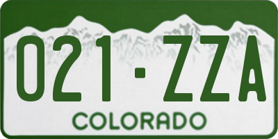 CO license plate 021ZZA