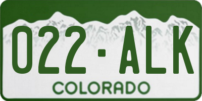 CO license plate 022ALK