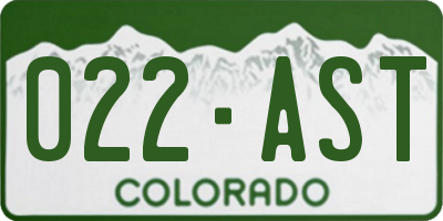 CO license plate 022AST