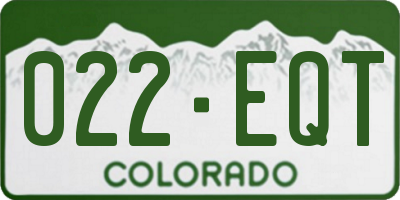 CO license plate 022EQT