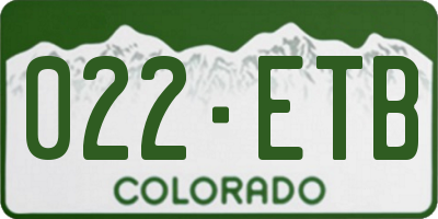 CO license plate 022ETB