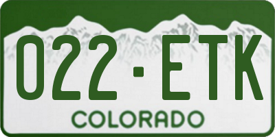 CO license plate 022ETK