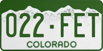 CO license plate 022FET