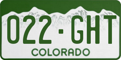 CO license plate 022GHT