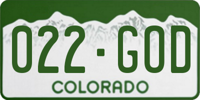 CO license plate 022GOD