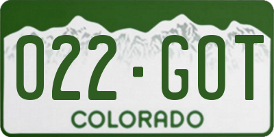 CO license plate 022GOT