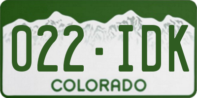 CO license plate 022IDK