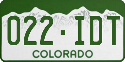 CO license plate 022IDT