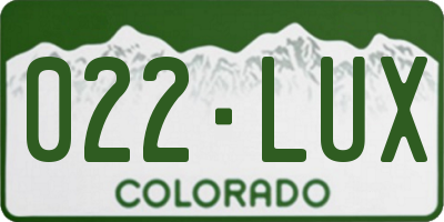 CO license plate 022LUX