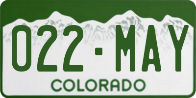 CO license plate 022MAY