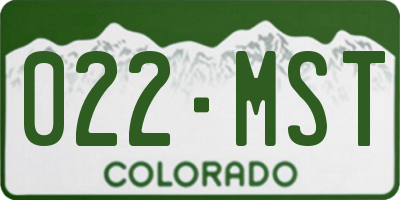 CO license plate 022MST
