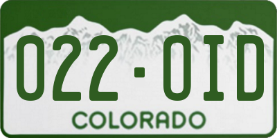 CO license plate 022OID