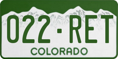 CO license plate 022RET