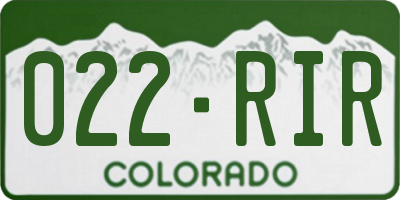 CO license plate 022RIR