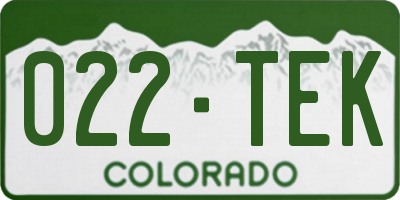 CO license plate 022TEK