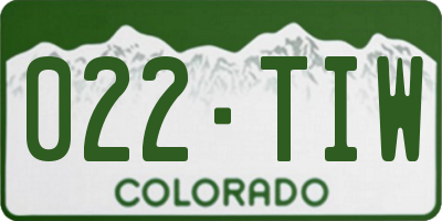 CO license plate 022TIW