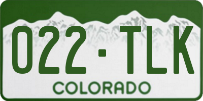 CO license plate 022TLK