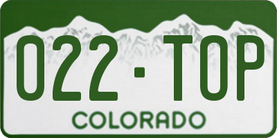 CO license plate 022TOP