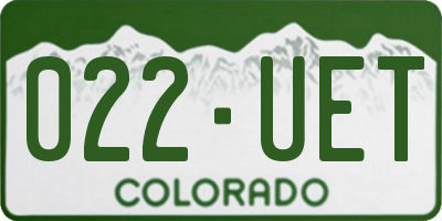 CO license plate 022UET