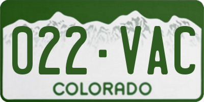 CO license plate 022VAC