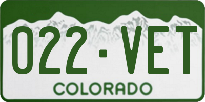 CO license plate 022VET