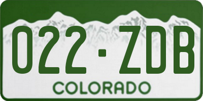 CO license plate 022ZDB