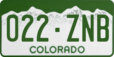 CO license plate 022ZNB