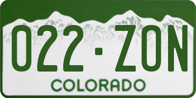 CO license plate 022ZON