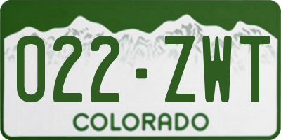 CO license plate 022ZWT