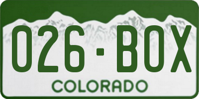 CO license plate 026BOX