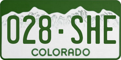 CO license plate 028SHE