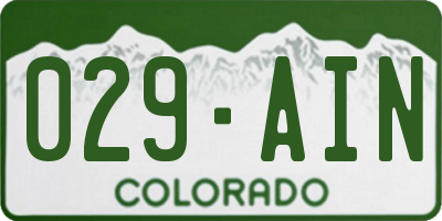 CO license plate 029AIN