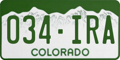 CO license plate 034IRA