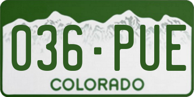 CO license plate 036PUE