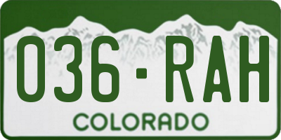 CO license plate 036RAH