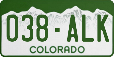 CO license plate 038ALK