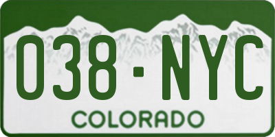 CO license plate 038NYC
