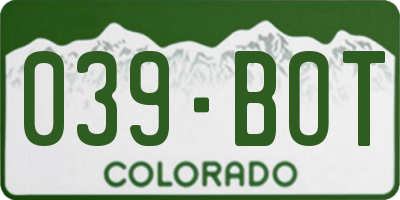 CO license plate 039BOT