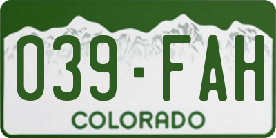 CO license plate 039FAH