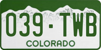 CO license plate 039TWB